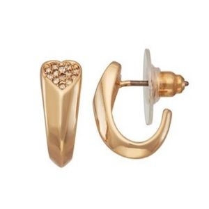 Vera Wang - Simply Vera Pave Heart C Hoop Earrings